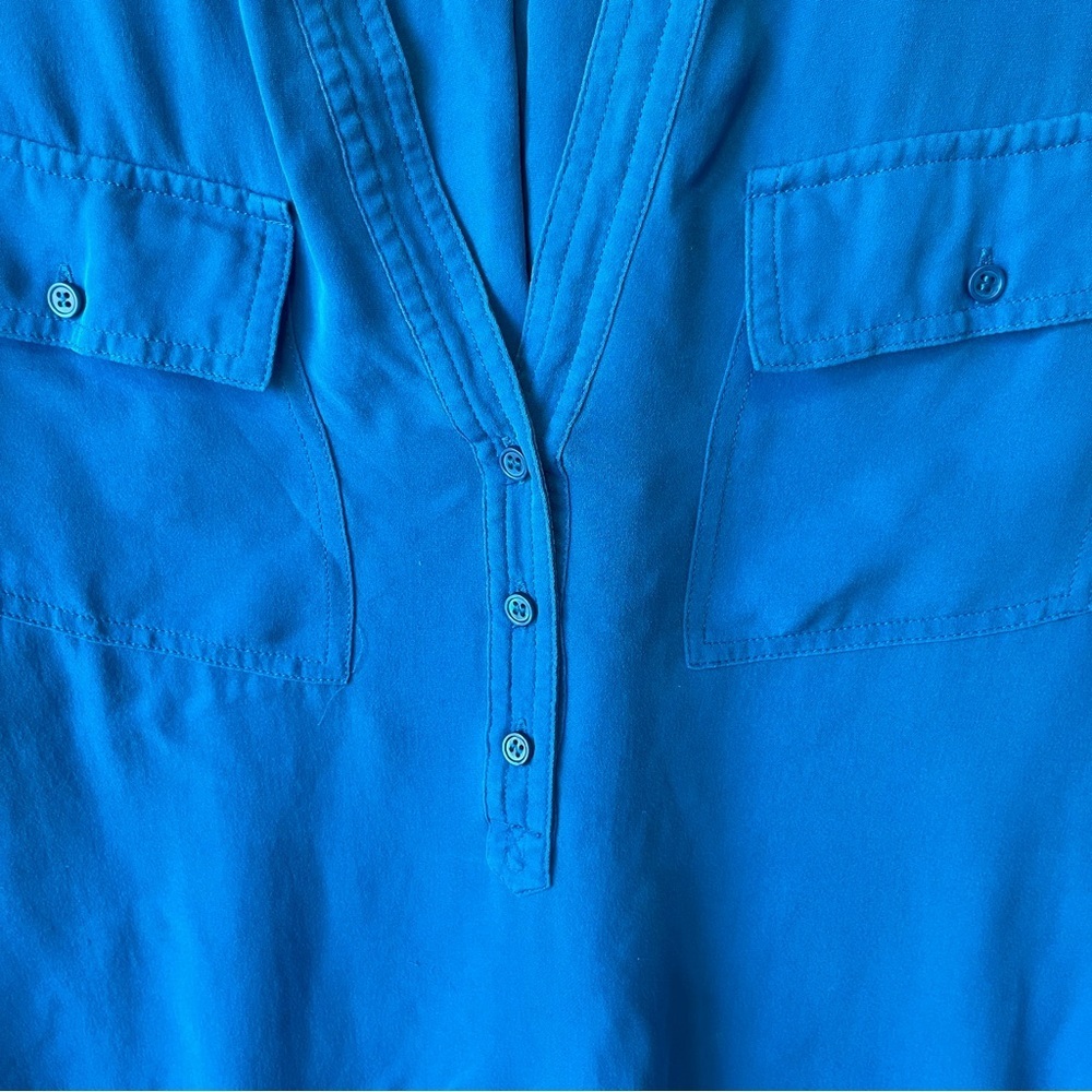 Joie 100% Silk blouse Small Long sleeve Blue V-neck Pockets Lightweight top - Picture 7 of 9